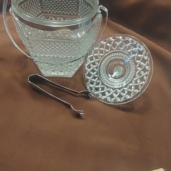 1960s Anchor Hocking Wexford Pressed Glass Cookie Jar, Ice Bucket - Picture 6 of 12